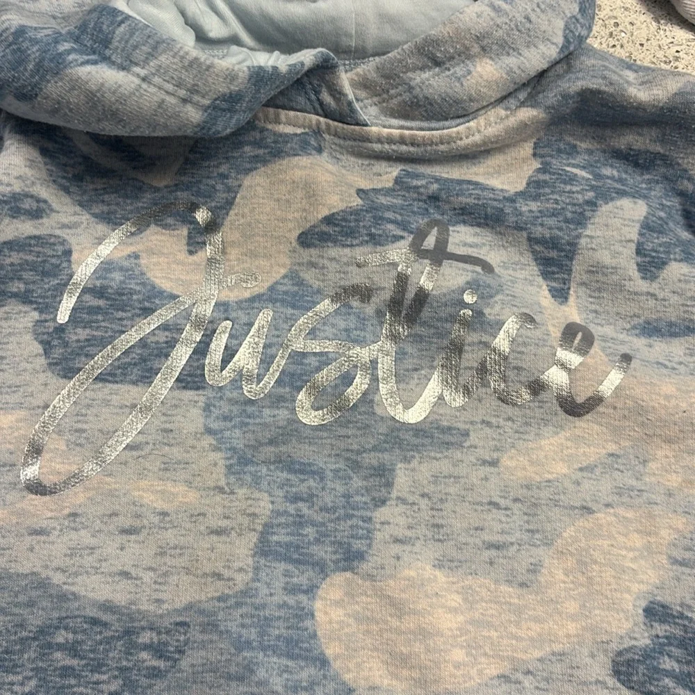 Girls Blue Camouflage Hoodie with Lace-Up Sides by Justice size 6